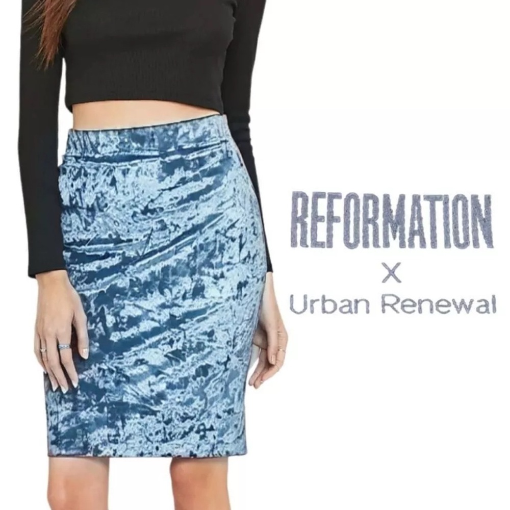 Reformation Skirt Women S Urban Renewal Mid Velvet Pencil Whimsigoth Light Blue